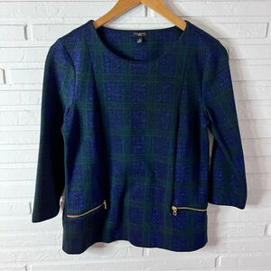 Talbots Metallic Blue and Green Plaid Blouse, Women’s Size Small Petite
